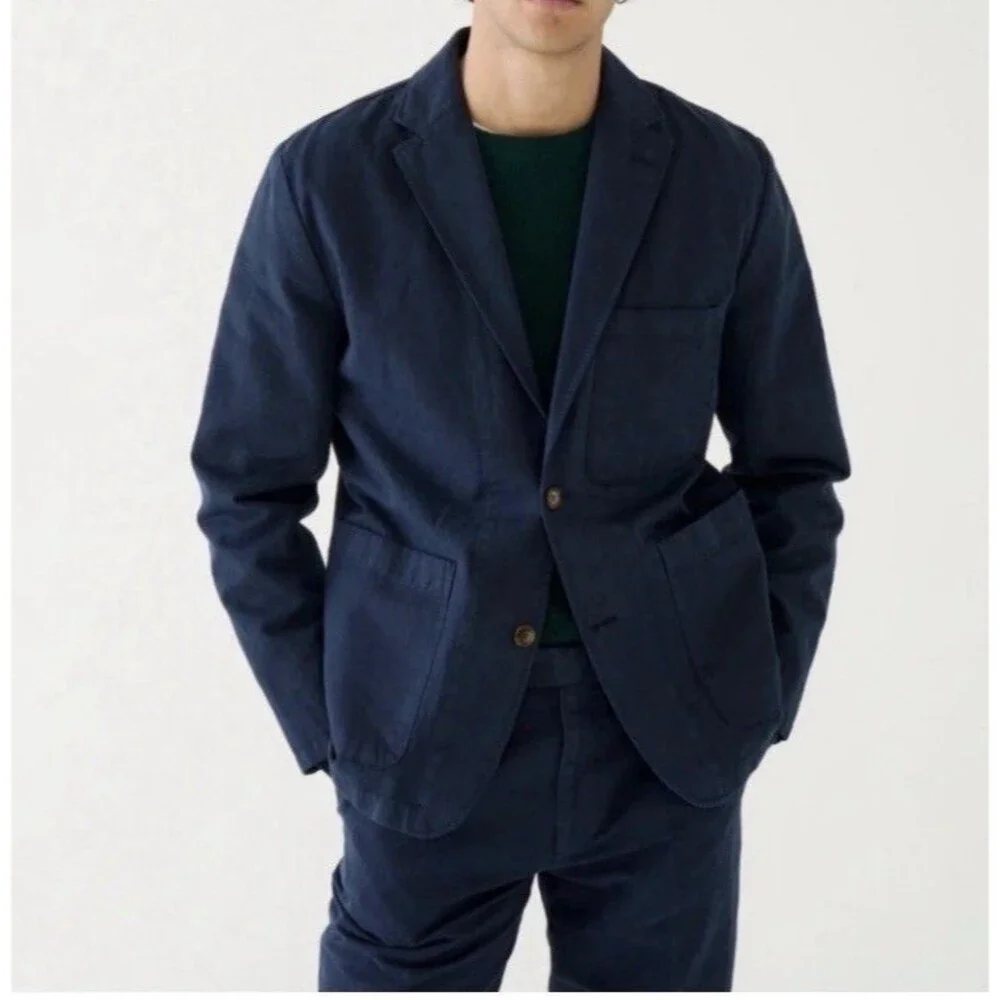 J.Crew Men Garment Dyed Cotton Linen Blend Blue Chino Blazer Jacket 36 AX260 NWT